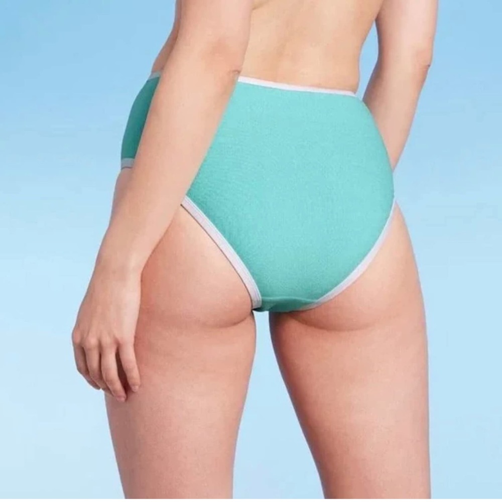 Kona Sol Women's Terry Textured Solid High Waist Bikini Bottom XL 1X 80's - Picture 3 of 4